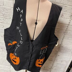 Happy Halloween Pumpkin Black Cat Vest NWT XXL